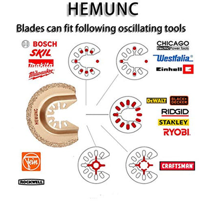 Oscillating Tool Blades, HEMUNC 5pcs Universal Semicircle Carbide Oscillating Multitool Saw Blades Accessories kit - size: 5PACK SEMICIRCLE CARBIDE