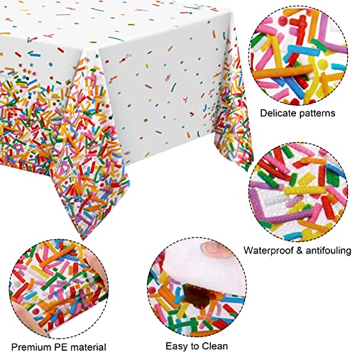 durony 2 Pieces Confetti Sprinkle Tablecloth Disposable Plastic Rectangle Sweet Candy Party Table Cover for Birthday Wedding Party Ice Cream Theme Parties Supplies - style: Confetti Sprinkle