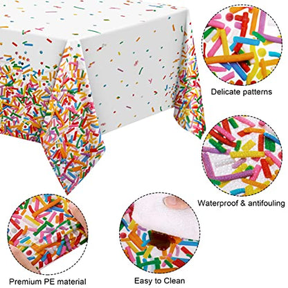 durony 2 Pieces Confetti Sprinkle Tablecloth Disposable Plastic Rectangle Sweet Candy Party Table Cover for Birthday Wedding Party Ice Cream Theme Parties Supplies - style: Confetti Sprinkle