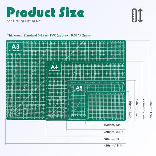 4 Packs Cutting Mats, 4size Double Sided Cutting Mat, Non-Slip 5 Layers PVC Cut Mat for Craft Art Projects Fabric Sewing, Scrapbooking Mat, A3 A4 A5 A6 - size: A3, A4, A5, A6