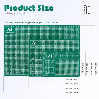 4 Packs Cutting Mats, 4size Double Sided Cutting Mat, Non-Slip 5 Layers PVC Cut Mat for Craft Art Projects Fabric Sewing, Scrapbooking Mat, A3 A4 A5 A6 - size: A3, A4, A5, A6
