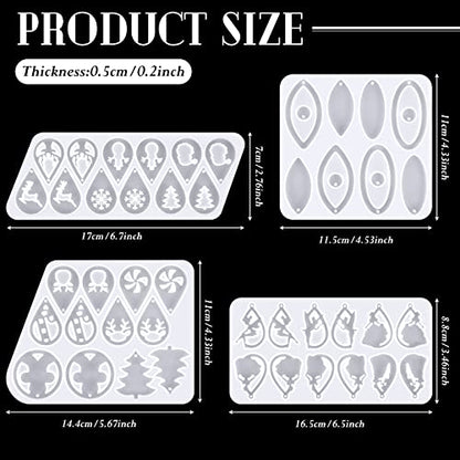 Patelai 4 Pcs Silicone Molds for Resin Earring Dangle DIY,Snowflake Oval | Epoxy Casting, Jewelry Pendants Necklace Keychain, Irregular Shapes Craft Supplies, Dangle Design Women Accessories - style: Snowflake Oval