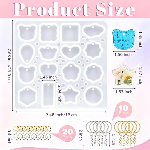 Keychain Silicone Mold, Keychain Resin Mold with Key Ring Accessory, Epoxy Resin Jewelry Molds for DIY Keychains, Necklace, Pendant - color: Keychain-A