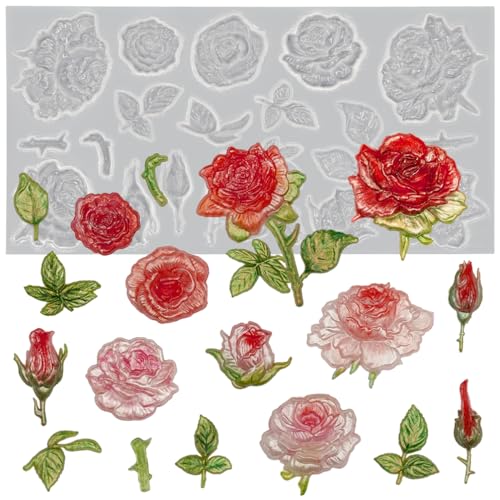 Rose Mold for Polyclay Air Dry Clay Plaster 7x3inch - color: Rose 21-cavity #4949