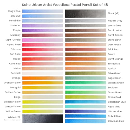 Soho Urban Artist Woodless Pastel Pencils - 5 Packs of 48, 240 Total, Professional Artist-Grade, 40% More Pastel, Water-Soluble, Pre-Sharpened, Easy Blending, 6.93mm Barrel, Clear Lacquered - size: 1 Count (Pack of 5)