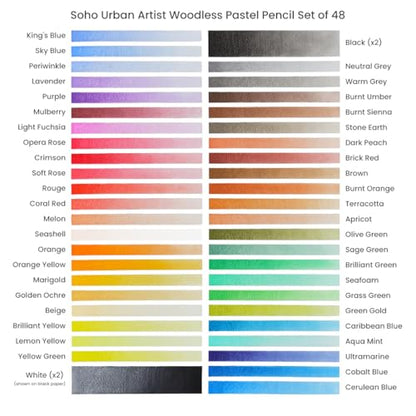 Soho Urban Artist Woodless Pastel Pencils - 5 Packs of 48, 240 Total, Professional Artist-Grade, 40% More Pastel, Water-Soluble, Pre-Sharpened, Easy Blending, 6.93mm Barrel, Clear Lacquered - size: 1 Count (Pack of 5)