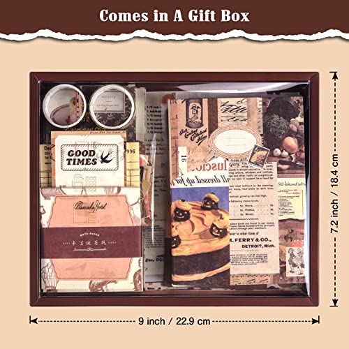 Scrapbook Supplies Kit, Vintage Junk journaling Supplies, Scrapbooking Kit | Stationary Set with Aesthetic Ephemera Stickers, Bullet Journaling Kit, Collage Craft Supplies Gift for Adults Women Starter - color: Cocoa Vintage