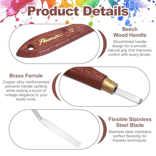 MECCANIXITY Pack of 1 Palette Knife No.32, 8.3" Long Palette Knives with Stainless Steel Flexible Spatula Pallet Knife and Wood Handle for Scraping, Mixing, Oil Acrylic Painting Canvas - style: No.32
