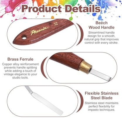 MECCANIXITY Pack of 1 Palette Knife No.32, 8.3" Long Palette Knives with Stainless Steel Flexible Spatula Pallet Knife and Wood Handle for Scraping, Mixing, Oil Acrylic Painting Canvas - style: No.32