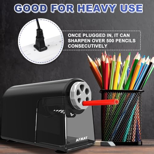 AFMAT Electric Pencil Sharpener for Classroom, 6 Holes, Heavy Duty Pencil Sharpeners for Home, Pencil Sharpener Plug in for 6-11mm Pencils, Auto Stop, Super Fast, Save Pencils, PSX2 - color: Black