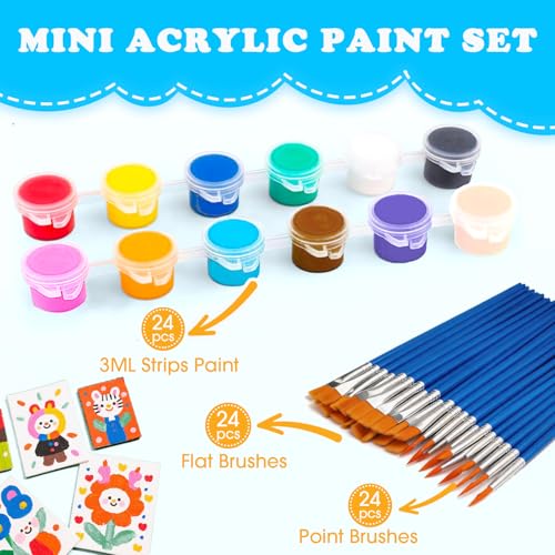 24 Pack Mini Acrylic Paint Set - 12 Colors Washable Acrylic Paint Strips for Kids&Adults Craft Paint, 336 PCS Kids Painting Kit for Birthday Classroom Painting Party Favor, Halloween Pumpkin, Art Gift