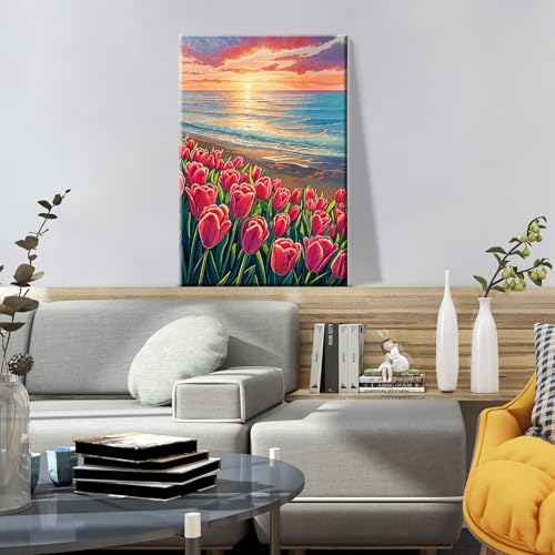 ATDMS Paint by Numbers Kit for Adults with Frame, 8 x 12 Inch - color: Flower 231