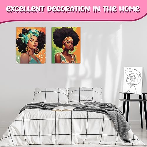 Sherr 20 Pcs Pre Drawn Canvas Afro Queen for Painting for Adults | Bulk 8" x 10" Pre Stretched Outline Painting Boards African American for Beginners Students, Party Favor - style: Vivid