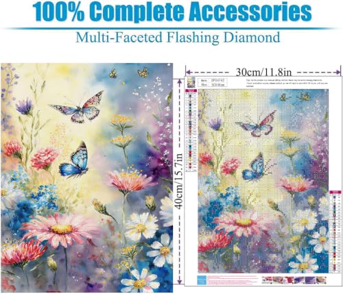 WUDWL Flower Diamond Art Kits for Adult Diamond Painting Kits for Adults | Butterfly and Flower DIY Diamond Painting Kits 5D Diamond Dots Gem Art Crafts with Tools,Round Full Drill 12x16inch - color: DP04742