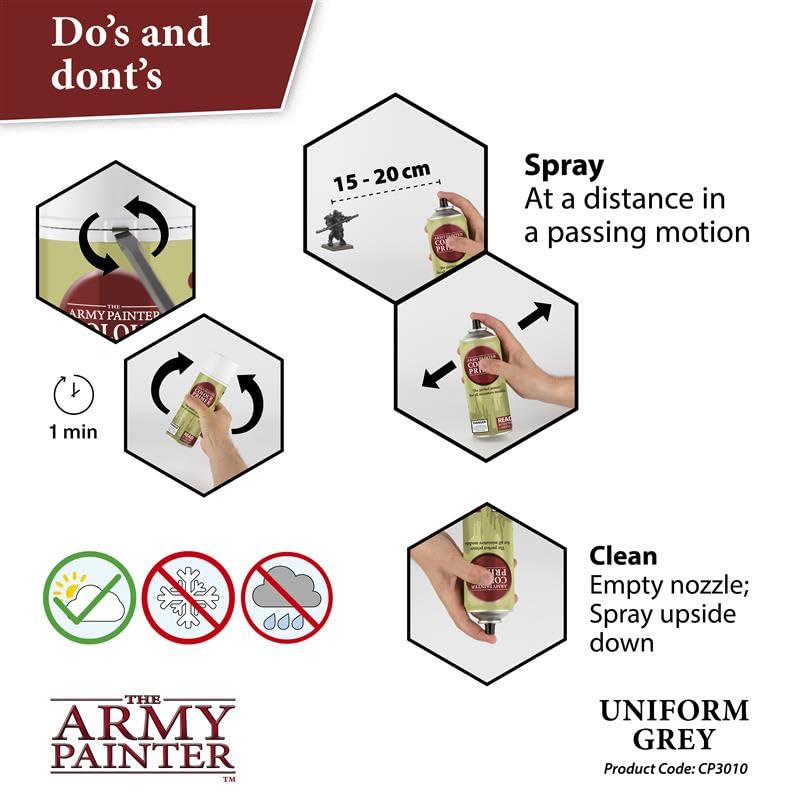 The Army Painter, Colour Primer Uniform Grey, 400 ml acrylic spray | Spray Paint Basecoat for Miniature Model Undercoat Priming, Plastic Wargames, DnD & Warhammer - color: Uniform Grey