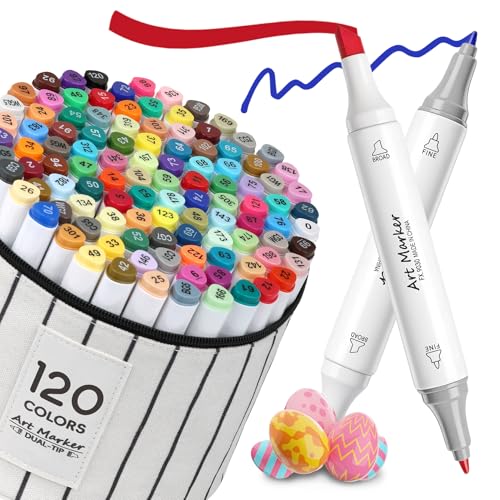 IONSGAKO 120 Colors Alcohol Markers Set,Dual Tip Coloring Markers for Adult - color: 120 Colors
