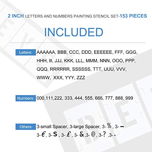 Zonon 153 Pcs 2 Inch Letter Stencils for Painting Number Symbol Stencil Set Reusable Plastic Alphabet Painting Templates Interlocking Kit for Wood Wall Fabric Door Craft DIY Art Projects - size: 2 Inch