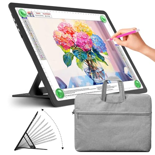 Zocelight Rechargeable A4 Light Pad with Built-in Stand & Bag,Super Bright Magnetic Light Box For Tracing,Wireless Diamond Art Light Board with Side Buttons, Light Table for Diamond Painting,Sketching - size: A4 with Stand & Bag