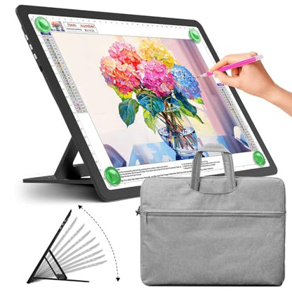 Zocelight Rechargeable A4 Light Pad with Built-in Stand & Bag,Super Bright Magnetic Light Box For Tracing,Wireless Diamond Art Light Board with Side Buttons, Light Table for Diamond Painting,Sketching - size: A4 with Stand & Bag