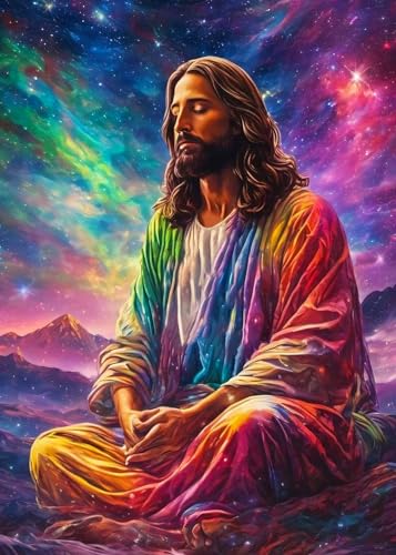 Meditation Diamond Art Kits for Adults,Full Round Drill Dot Colorful Jesus Diamond Painting Kits for Adult Beginners Meditate,5D DIY Gem Art and Craft Paint by Diamonds Faith,Home Wall Decor 12X16Inch - color: Meditation Jesus