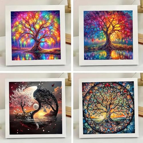 4 Pack Diamond Art Kits for Adults, Tree of Life Diamond Painting Kits | Tree of Life Diamond Art Painting Kits for Adults Beginners, DIY Round Full Drill Diamond Art Dots Kits, Home Decor 12x12 in - color: 4 Pack Tree of Life, size: 11.8x11.8in(30x30cm)
