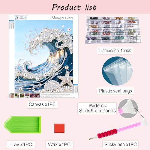 Muzagroo Art Pearl Diamond Paintings Kits for Adults Special-Shaped Sea Waves Diamonds Art Kits for Beginners Diamond Art Paintings Gem Art Kits Diamond Dots Kits 30x40cm (Waves) - color: Waves