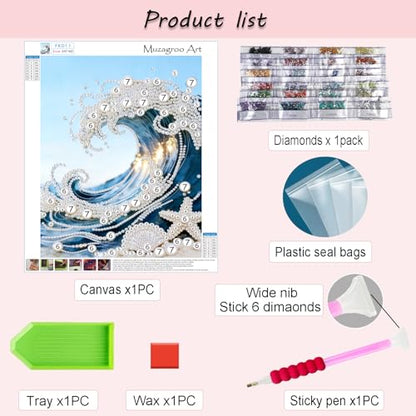 Muzagroo Art Pearl Diamond Paintings Kits for Adults Special-Shaped Sea Waves Diamonds Art Kits for Beginners Diamond Art Paintings Gem Art Kits Diamond Dots Kits 30x40cm (Waves) - color: Waves