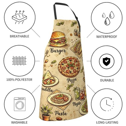 Funny Apron Polyester Grooming Aprons with Pocket for Cooking Kitchen Grilling Adults - color: Retro Menu Colorful