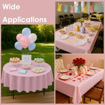 12-Pack Light Pink Plastic Tablecloths – 84 Inch Round Disposable Table Covers, Heavy Duty & Waterproof for Parties, Events, Banquets, Light Pink - color: Light Pink, size: 84" Round