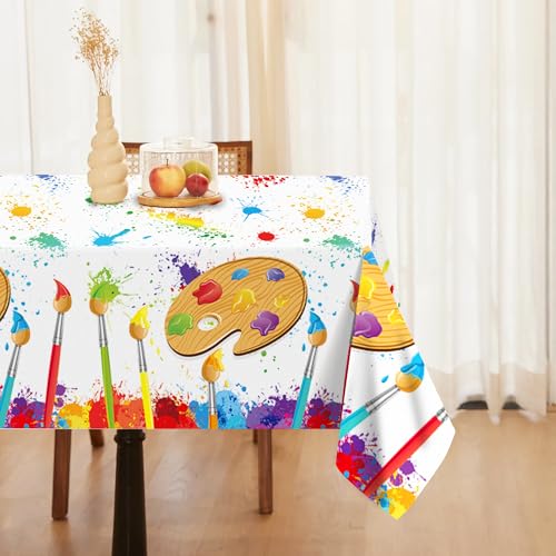 1Pc Watercolor Painting Party Plastic Tablecloth 54 x 87 Inch Long Table Cover, Artistic Painting Party Tablecover for Art Draw Theme Kids Baby Shower Birthday Dinner Picnic Kitchen Event - color: Watercolor Painting