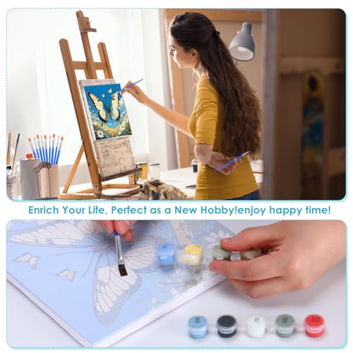 RoundFunny 8 Set Paint by Numbers Drawing Kit for Adults,Classic Flutter | 8x8 in. Mini Simple Painting Canvas Wooden Frame Easel Acrylic Paint Brush Funny Number Drawing Kit for Gift Wall Home Decor - style: Classic Flutter