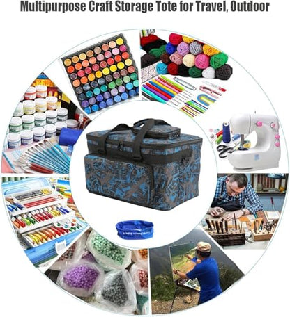 Art Supplies Organizer Bag Craft Tool Storage Tote Arts and Crafts Carrying Case Artist Travel Carrier Bag with Headband Waterproof Paint Box Foldable For Drawing Sketch Painting Sewing Large Capacity - color: camo blue