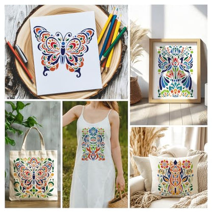4Pcs Folk Flower Stencils, Floral Reusable Painting Templates - style: Folk Art Flowers
