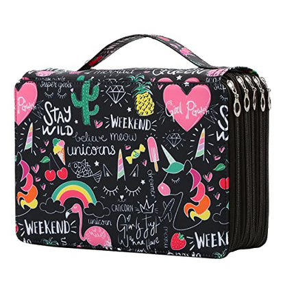 250 Slots Pencil Case 5-Layer Zipped Holder w/Handle - color: Cherry Cactus, size: 250
