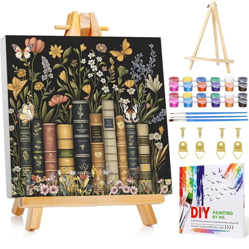 Framed Paint by Numbers Kit for Adults with Wooden Easel, Book, 16x16 inch - color: Book with Frame