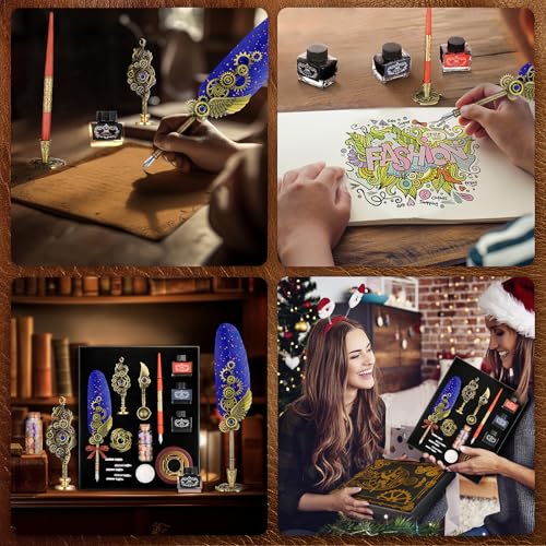 GrnVibe Quill Pen and Ink Set,Calligraphy Pen Set with Wax Seal Stamp