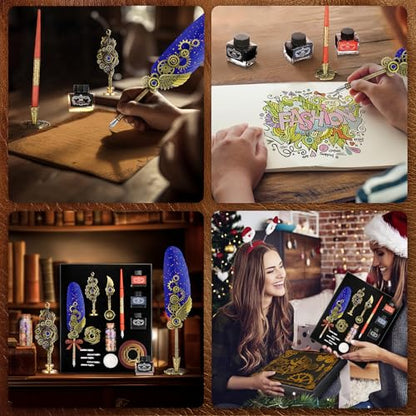 GrnVibe Quill Pen and Ink Set,Calligraphy Pen Set with Wax Seal Stamp