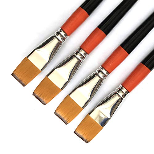 One Inch Flat Bright Paint Brush Set of 4, Premium Taklon Synthetic Hair - size: 1 Inch Flat (4 PCS)
