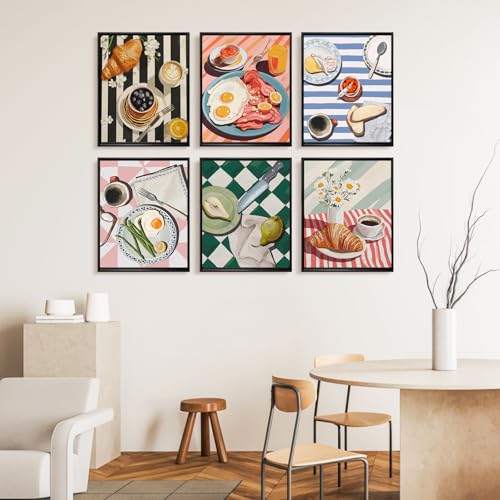 6 Pack Paint by Numbers Kit for Adults, Breakfast Painting, 8x10 Inch | DIY Adult Paint by Number Kits on Canvas for Beginners, without Frame, Kitchen Wall Decor, Stress Relief Craft Gift - color: TRTDOP6PNF101