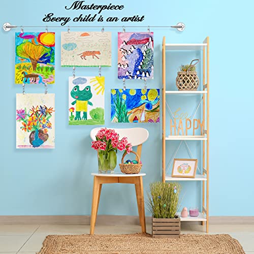 Sratte Art Display for Kids Picture Artwork Steel Wall Hanging Kit with 50 Clips and 10 ft Wire Kids Art Collage Pictures Holder Wall Hanging Decoration for Room Bedroom Playroom Classroom