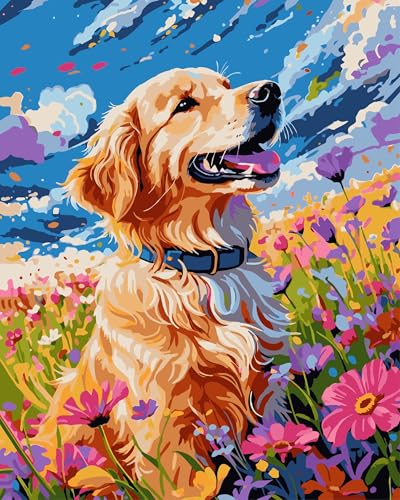 QUITEDEW Dog Paint by Numbers Kit for Adults,Painting by Number,DIY Colorful Art Painting for Home Wall Decor 16x20 Iinch(Animal) - color: B7-dog