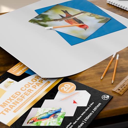 MyArtscape Graphite Transfer Paper - 20 A4 Mixed Sheets | Wax-free, erasable graphite paper with 20 mixed sheets for tracing on wood, fabric, and paper