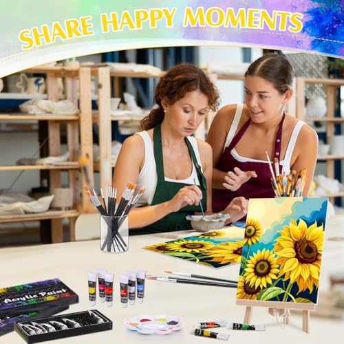 Cholemy 8 Set Paint and Sip Kit for Adults 8'' x 10'' Pre Drawn Canvas with Wooden Easels Acrylic Paint Brushes Wash Cup Palette Apron for Painting DIY Date Night Party Supplies(Sunflower) - style: Sunflower