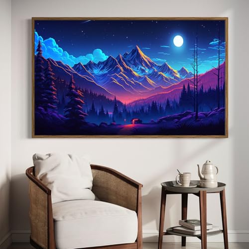 DDGEMART Diamond Painting Kit, 5D Full Drill Moonlight Mountain Night Starry Sky Landscape Art for Adults & Beginners, Large 28x16 inch - color: Mountain Landscape