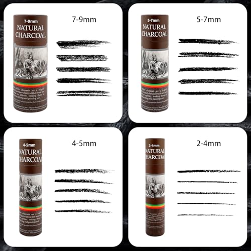 100 Pcs Willow Charcoal Sticks,4 Size Natural Charcoal Art Supplies for Artists,Beginners,Students,Perfect for Drawing,Sketching,Shading, and Fine Art Christmas Gifts(2-4mm/4-5mm/5-7mm/7-9mm)