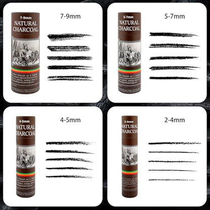 100 Pcs Willow Charcoal Sticks,4 Size Natural Charcoal Art Supplies for Artists,Beginners,Students,Perfect for Drawing,Sketching,Shading, and Fine Art Christmas Gifts(2-4mm/4-5mm/5-7mm/7-9mm)