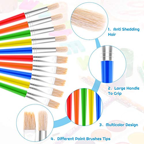 Anezus 30 Kids Paint Brushes Set with Jumbo Round Watercolor and Large Flat Craft Brushes - size: 6 1/4inch