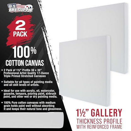 U.S. Art Supply 36"x36" Stretched Canvas for Painting, Gallery Depth 2-Pack - size: 36" x 36"