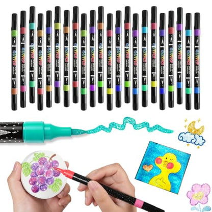 48 Colors Duo Glitter Effect Brush Markers, 24 Pack Water-based Ink Glitter Pens, Metallic Sparkle Markers for Doodle Writing, Glitter Art Crafts Gifts Trendy Stuff Art Supplies Drawing Supplies