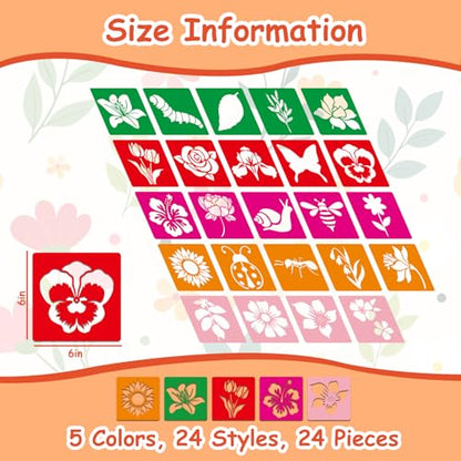 24 Pcs Stencils for Kids Spring Themed Outside Sidewalk Chalk Stencils 6" - size: Spring 6 Inch